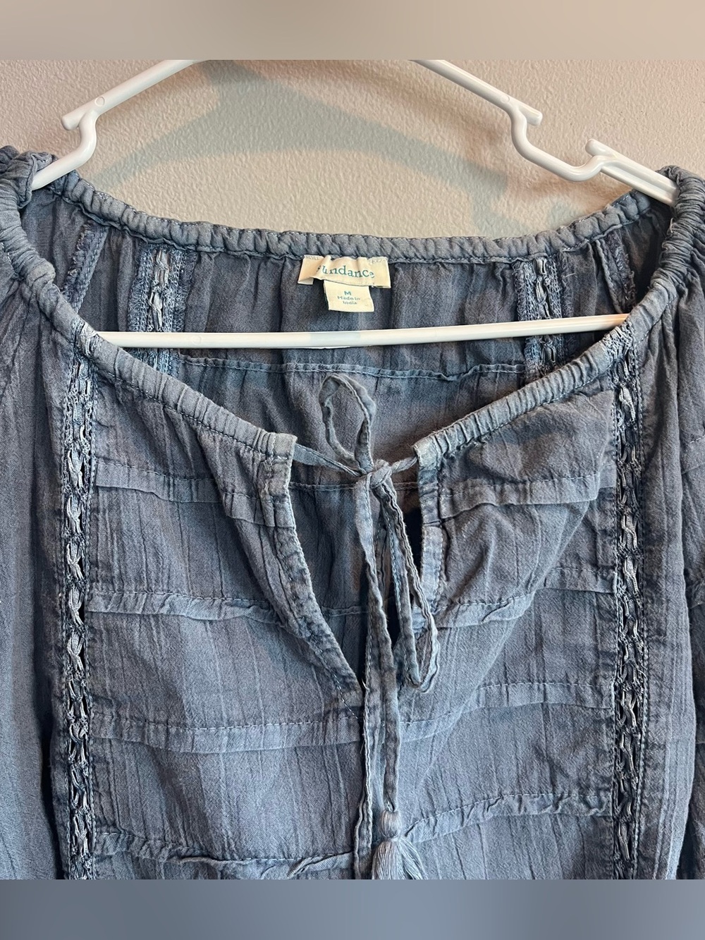 Sundance Peasant Blouse Blue Cotton Long Sleeve M - Picture 2 of 6